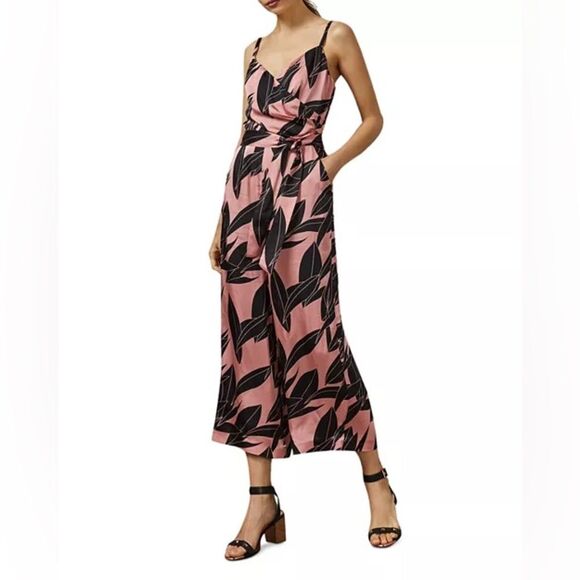 Ted Baker Diantha pink Black Sour Cherry Palm-Printed Jumpsuit NWT 4 US 10 - Picture 2 of 8